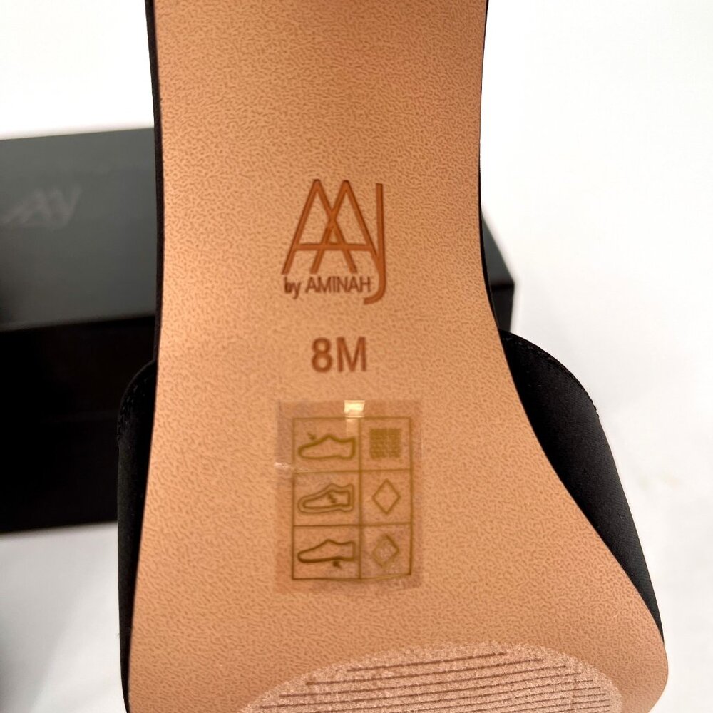 AAJ by Aminah Aviva Heart Mule Pumps Size 8M Black Microfiber Fabric Pointed Toe - Picture 13 of 16